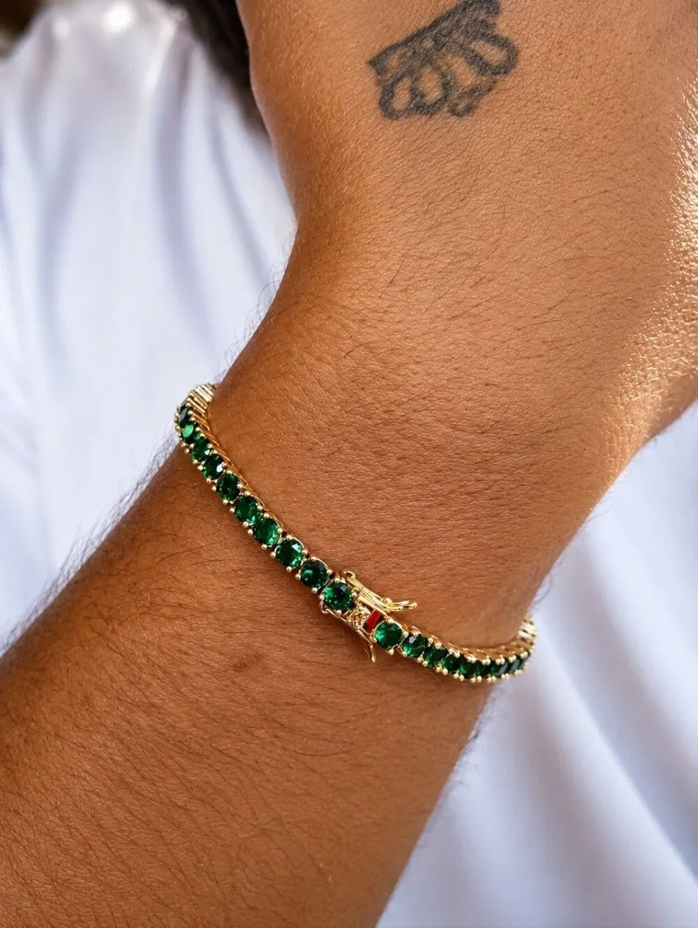 Simulated Emerald Tennis Bracelet in Gold